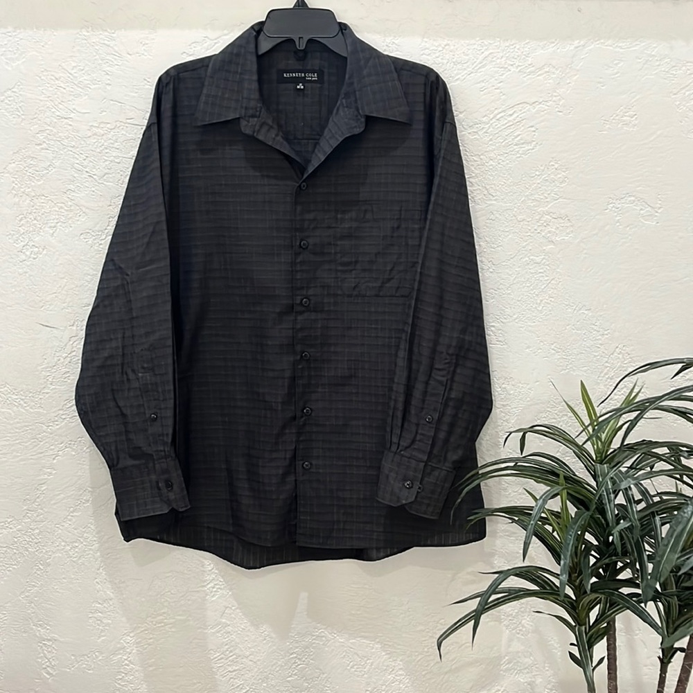 KENNETH COLE Mens Gray Long Sleeve Business Shirt 17 32-33 Collared Button Up